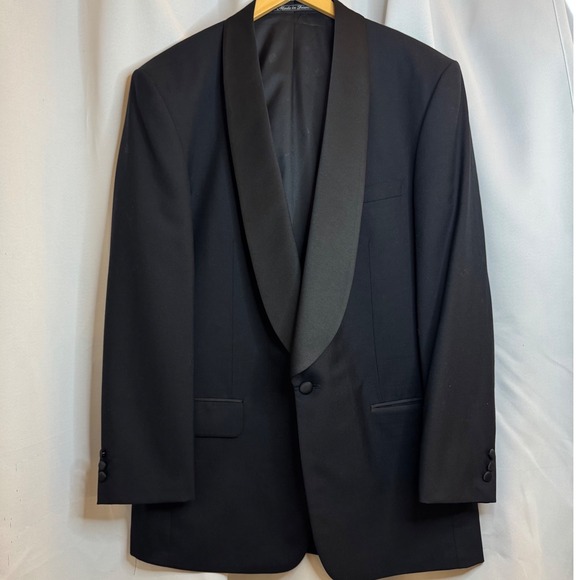 Pierre Balmain Shawl Collar Tuxedo Jacket Pure Wool Formal‎ Black 43 Long - Picture 1 of 13